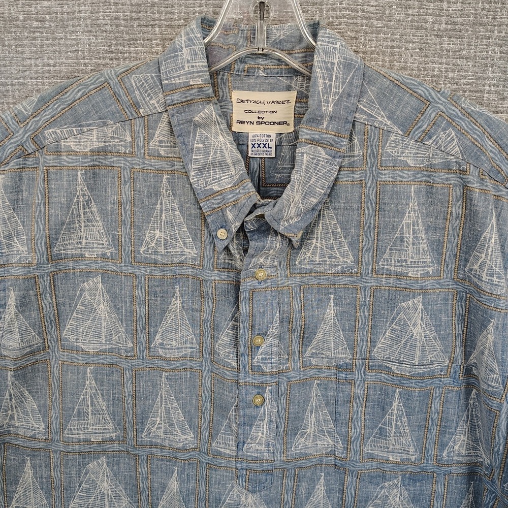 Vtg Reyn Spooner Sz 3XL Hawaiian Popover Blue Nautical Sailboats Dietrich Varez